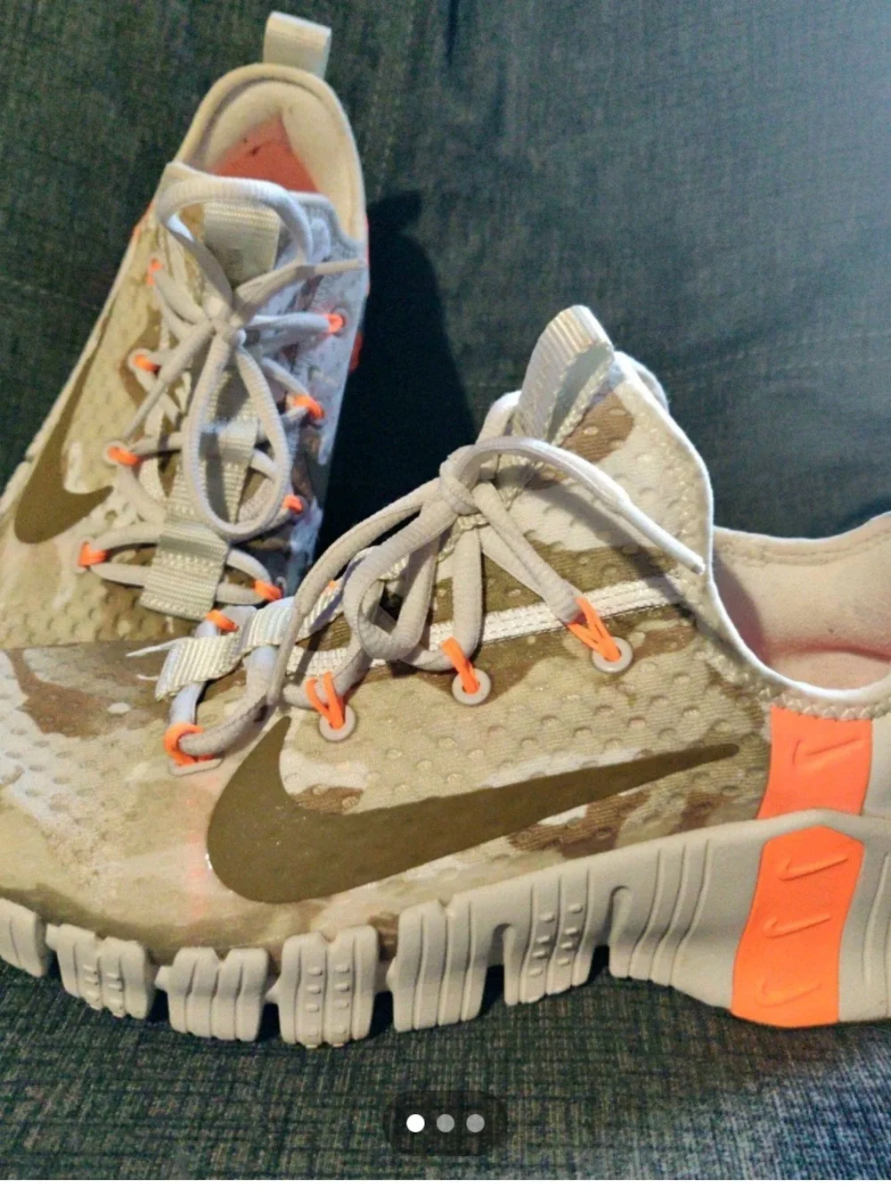 Nike Kids Beige Camo Sneakers with Orange Accents